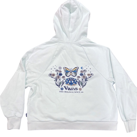 Vans Sea foam Green Floral Butterfly Cropped Hoodie Women’s Size XS - Picture 2 of 4